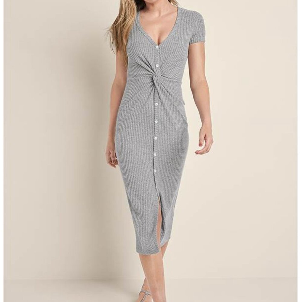 VENUS- Brushed Rib Knot Lounge Dress